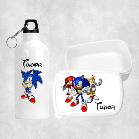 Seturi promoționale - Set personalizat cu nume - Lunch box și bidon apă - Ariciul Sonic