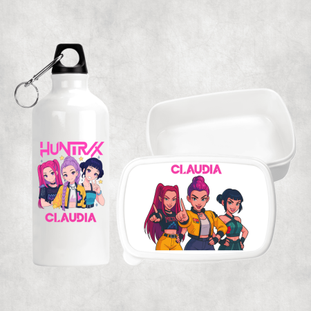 Cadouri pentru copii - Set personalizat cu nume - Lunch box și bidon apă - K-pop Demon hunters - M3