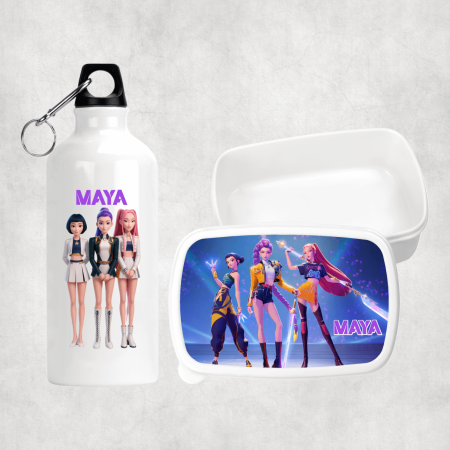 Cadouri pentru copii - Set personalizat cu nume - Lunch box și bidon apă - K-pop Demon hunters - M6