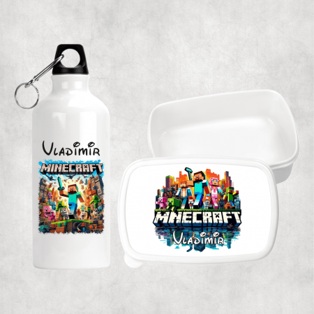 Seturi promoționale - Set personalizat cu nume - Lunch box și bidon apă - Minecraft