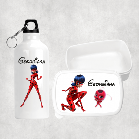 Seturi promoționale - Set personalizat cu nume - Lunch box și bidon apă - Miraculous - Buburuza