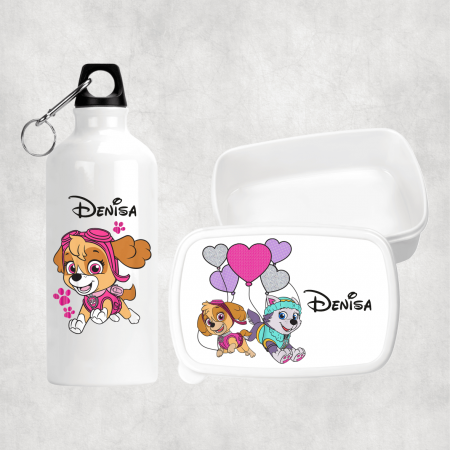 Seturi promoționale - Set personalizat cu nume - Lunch box și bidon apă - Patrula Cățelușilor - Model fetiță