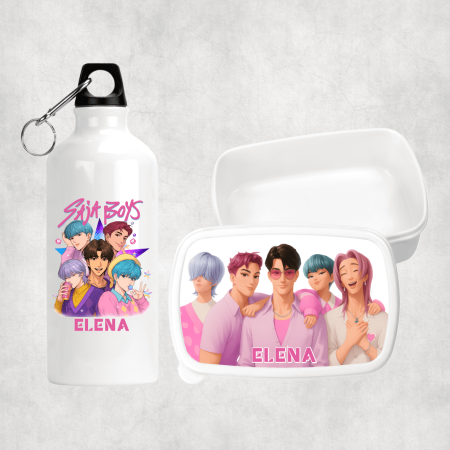 Seturi promoționale - Set personalizat cu nume - Lunch box și bidon apă - Saja Boys - Kpop Demon Hunters - M2
