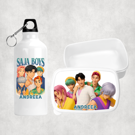 Seturi promoționale - Set personalizat cu nume - Lunch box și bidon apă - Saja Boys - Kpop Demon Hunters - M4