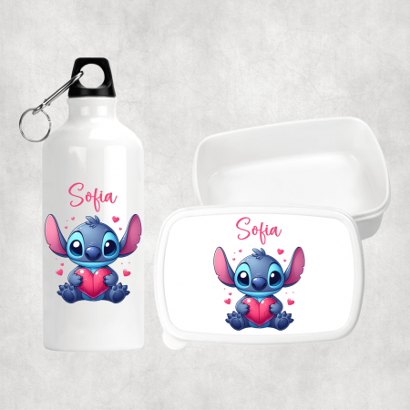 Seturi promoționale - Set personalizat cu nume - Lunch box și bidon apă - Stitch - M3