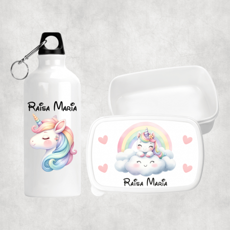 Seturi promoționale - Set personalizat cu nume - Lunch box și bidon apă - Unicorn