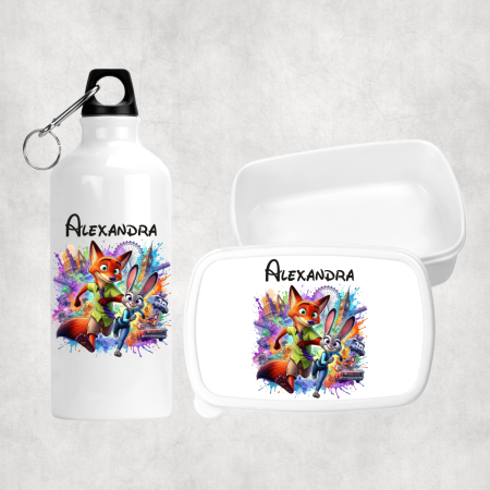 Seturi promoționale - Set personalizat cu nume - Lunchbox și bidon apă - Zootopia - Nick și Judy - M2