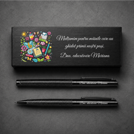 Pixuri - Set premium pix și creion metalic personalizat în cutie - Educatoare