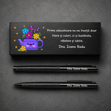 Pixuri - Set premium pix și creion metalic personalizat în cutie - Educatoare - M1