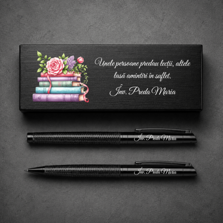 Pixuri - Set premium pix și creion metalic personalizat în cutie - Învățătoare