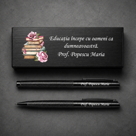 Cadouri pentru EA - Set premium pix și creion metalic personalizat în cutie - Profesor