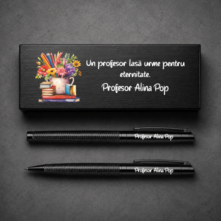Cadouri pentru EA - Set premium pix și creion metalic personalizat în cutie - Profesor - M4