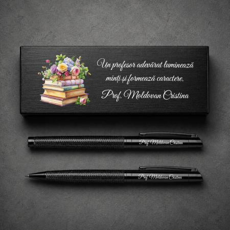 Cadouri pentru EA - Set premium pix și creion metalic personalizat în cutie - Profesori