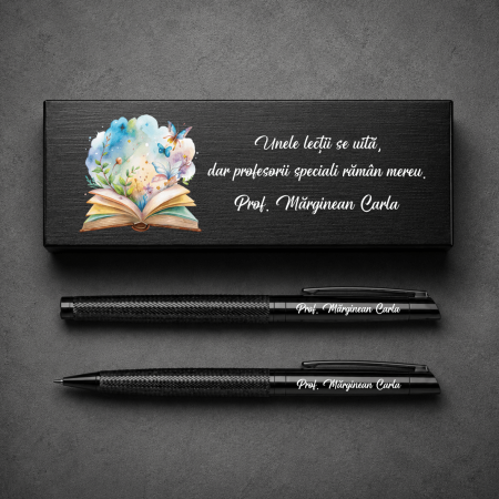 Cadouri pentru EA - Set premium pix și creion metalic personalizat în cutie - Profesori speciali