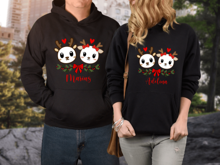 Crăciun - Set tricouri cuplu Crăciun personalizat cu nume - Reni