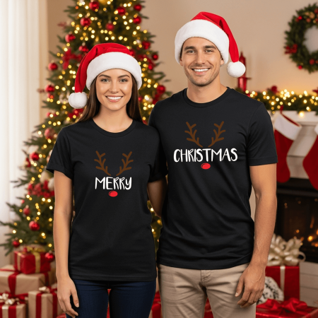 Tricouri personalizate familie - Set tricouri negre personalizate Crăciun - Merry Christmas - M4