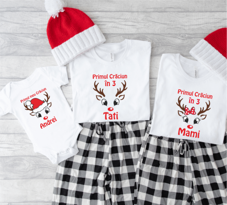 Tricouri personalizate familie - Set tricouri personalizat pentru Crăciun - Reni - M2 - Model băiețel