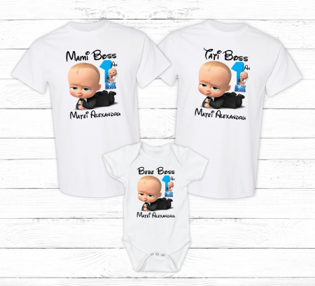 Seturi personalizate băieți - Set tricouri personalizate aniversare 1 an - Baby Boss - M5