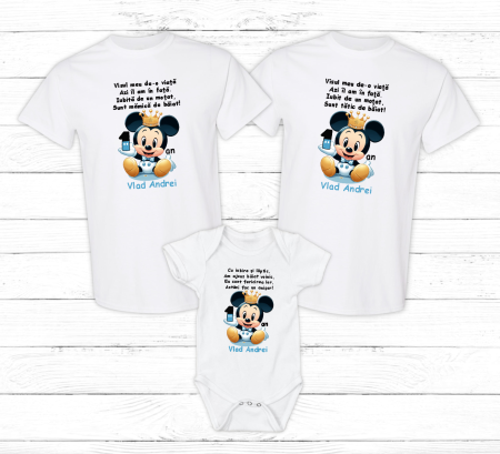 Tricouri personalizate Aniversare - Set tricouri personalizate aniversare 1 an - Baby Mickey - Model 10