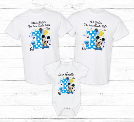 Seturi personalizate băieți - Set tricouri personalizate aniversare 1 an - Baby Mickey - Model 13