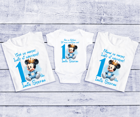 Seturi personalizate băieți - Set tricouri personalizate aniversare 1 an - Baby Mickey - Model 20