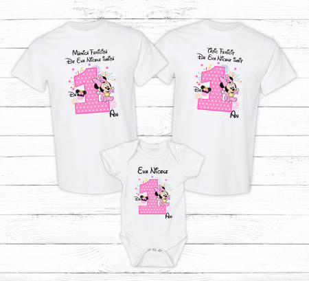Seturi personalizate fetițe - Set tricouri personalizate aniversare 1 an - Baby Minnie - Model 13