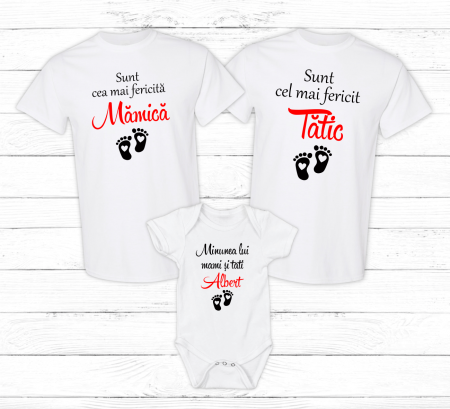 Seturi personalizate băieți - Set tricouri personalizate aniversare 1 an  - Cel mai fericit tătic - Cea mai fericită mămică - Minunea lui mami și tati