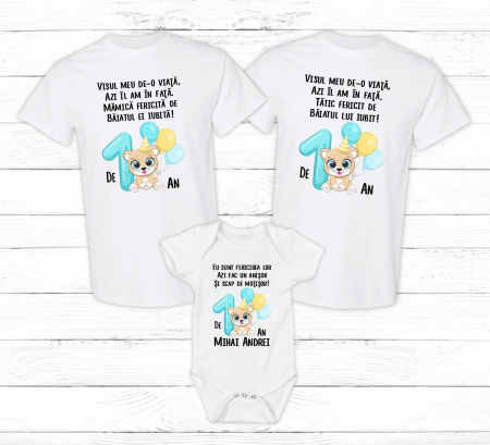 Seturi personalizate băieți - Set tricouri personalizate aniversare 1 an - Leu