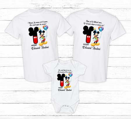 Seturi personalizate băieți - Set tricouri personalizate aniversare 1 an - Mickey -  M10
