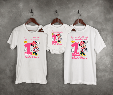 Seturi tricouri personalizate pentru familie aniversare 1 an - Set tricouri personalizate aniversare 1 an - Minnie - Model 20