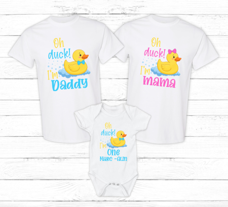 Seturi tricouri personalizate pentru familie aniversare 1 an - Set tricouri personalizate - Aniversare 1 an - Oh, duck