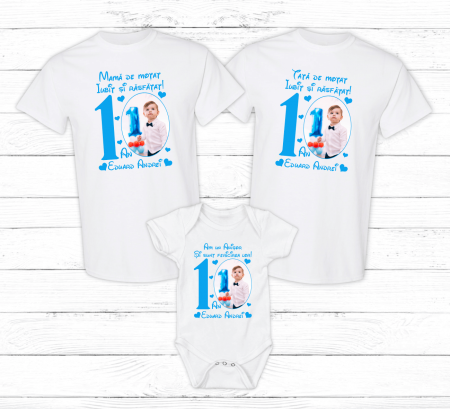 Seturi personalizate băieți - Set tricouri personalizate aniversare 1 an - Poză - Model băiețel