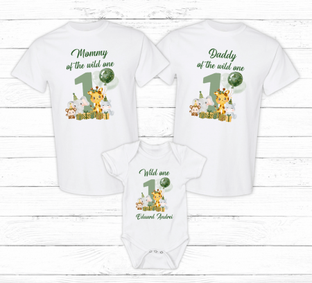 Seturi personalizate băieți - Set tricouri personalizate aniversare 1 an - Safari - Model 1 - Băiețel