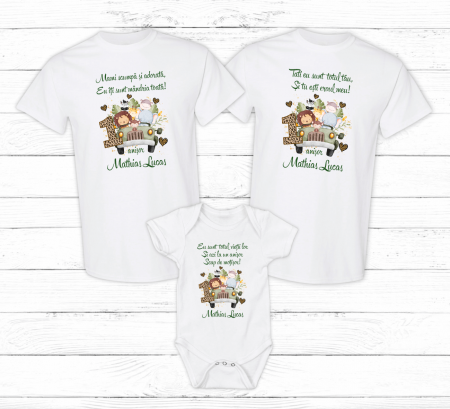 Seturi personalizate băieți - Set tricouri personalizate aniversare 1 an - Safari - Model 10