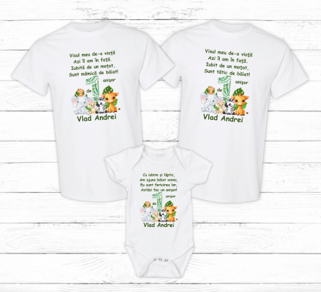 Seturi personalizate băieți - Set tricouri personalizate aniversare 1 an - Safari - Model 12