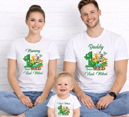 Seturi personalizate băieți - Set tricouri personalizate aniversare 1 an -  Safari - Wilde one