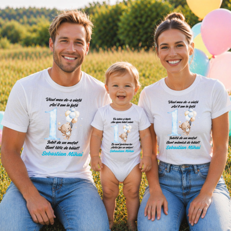 Seturi tricouri personalizate pentru familie aniversare 1 an - Set tricouri personalizate - Aniversare 1 an - Ursuleț - M10