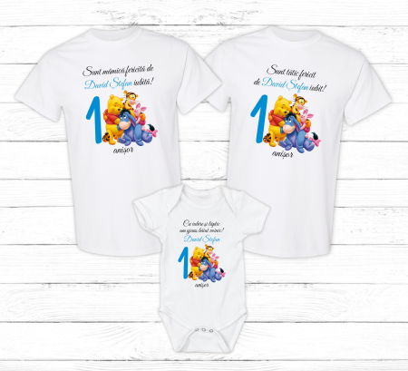 Seturi personalizate băieți - Set tricouri personalizate aniversare 1 an - Winnie și prietenii