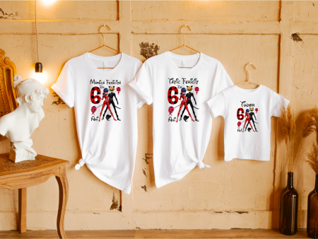 Seturi tricouri personalizate pentru familie aniversare - Set tricouri personalizate - Aniversare - Buburuza și Motan Noir