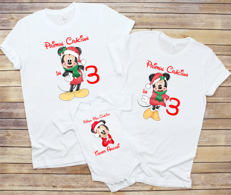 Tricouri personalizate familie - Set tricouri personalizate - Baby Mickey - Crăciun - Model 3