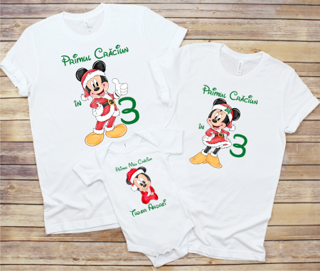 Tricouri personalizate familie - Set tricouri personalizate - Baby Mickey - Crăciun - Model 4