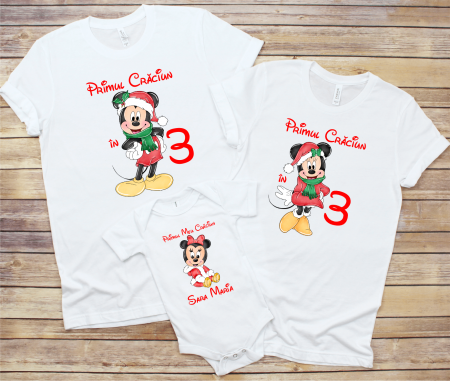 Tricouri personalizate familie - Set tricouri personalizate - Baby Minnie - Crăciun - Model 3