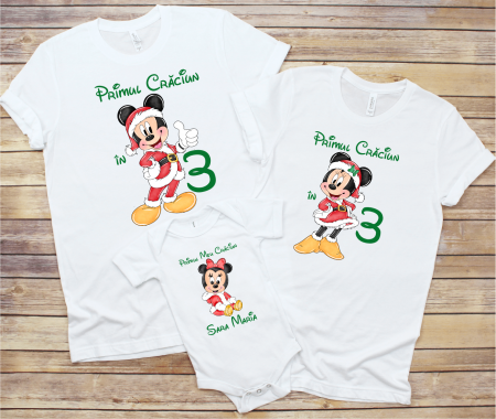 Tricouri personalizate familie - Set tricouri personalizate - Baby Minnie - Crăciun - Model 4