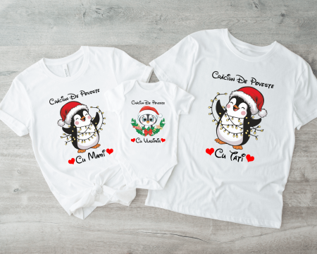 Tricouri personalizate familie - Set tricouri personalizate - Crăciun de Poveste - Pinguin