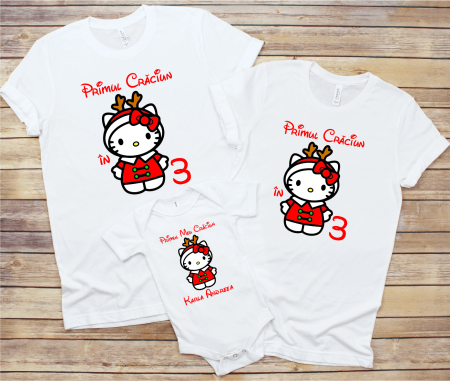 Tricouri personalizate familie - Set tricouri personalizate - Crăciun - Hello Kitty - Model 1