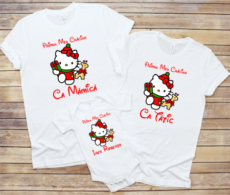 Tricouri personalizate familie - Set tricouri personalizate - Crăciun - Hello Kitty - Model 2