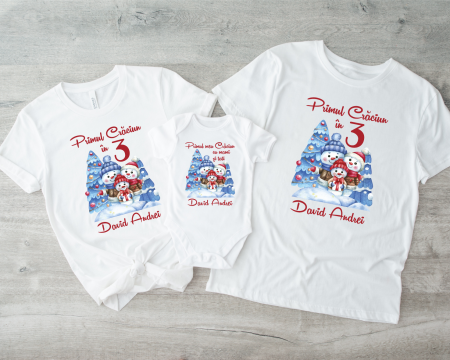 Tricouri personalizate familie - Set tricouri personalizate - Crăciun - Oameni de zăpadă