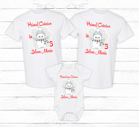 Tricouri personalizate familie - Set tricouri personalizate - Crăciun - Omuleț de zăpadă
