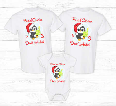 Tricouri personalizate familie - Set tricouri personalizate - Crăciun - Pinguin