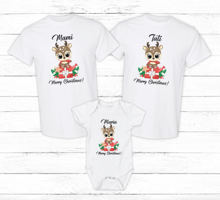 Tricouri personalizate familie - Set tricouri personalizate - Crăciun - Ren